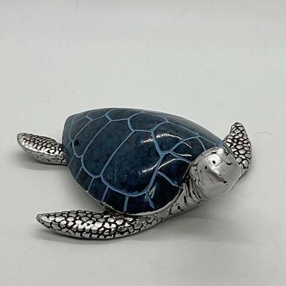 Silver and Blue Turtle Figurine - Picture 1 of 6